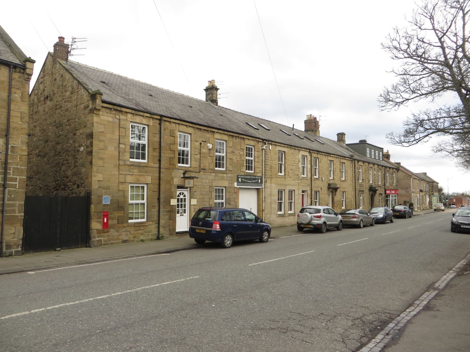 A stone-built Victorian terrace on Front Street East in Bedlington, Northumberland.